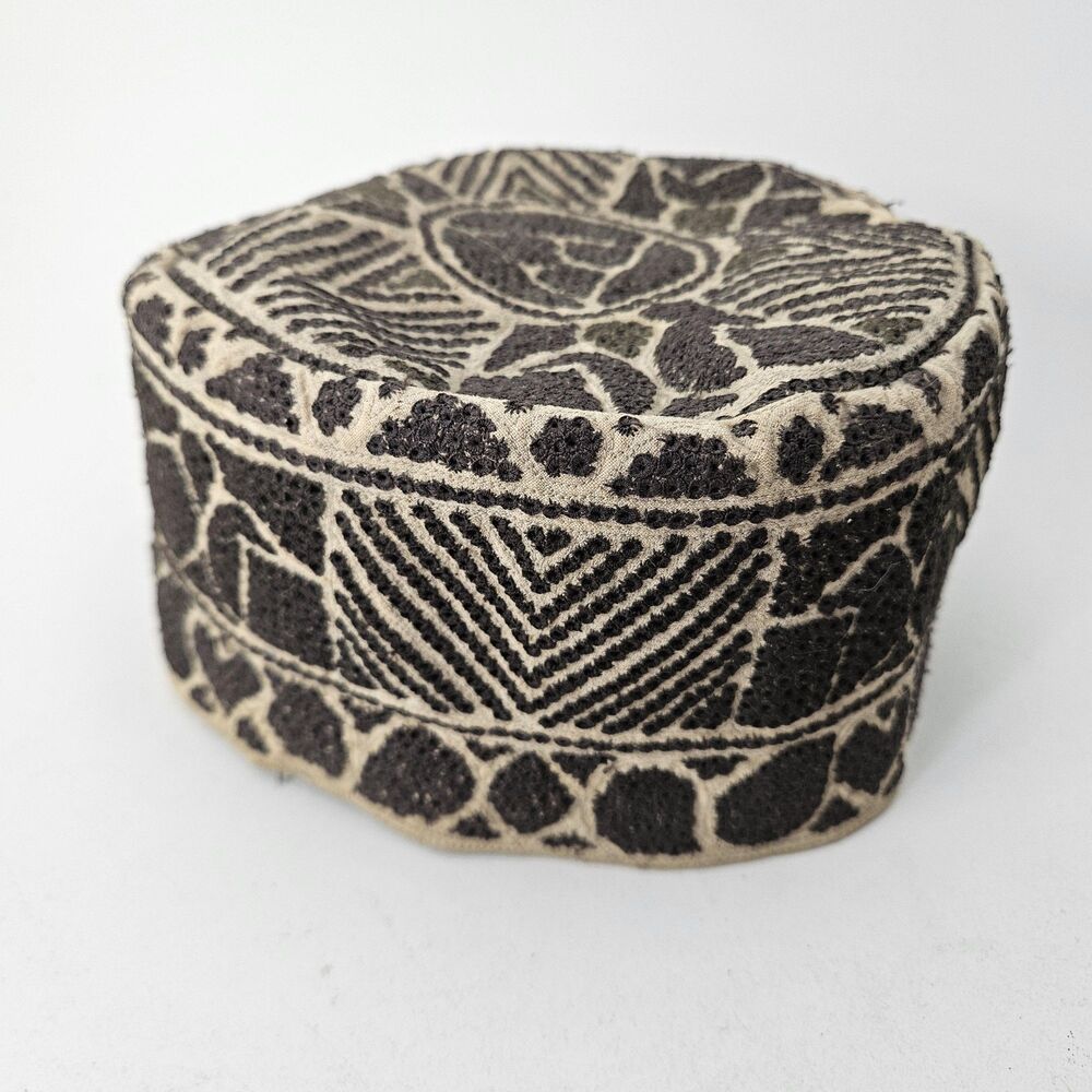 Vintage African Embroidered Kufi Hat Cap West African Collectible Art